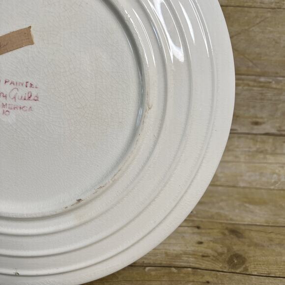 Pottery Guild of America Large Cake Plate-Hand-Painted Tulips-13.5-1940s Vintage - Picture 10 of 15